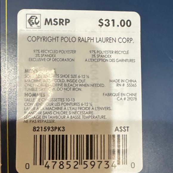 Polo Ralph Lauren 6Pk Men's Crew Socks - Picture 4 of 7